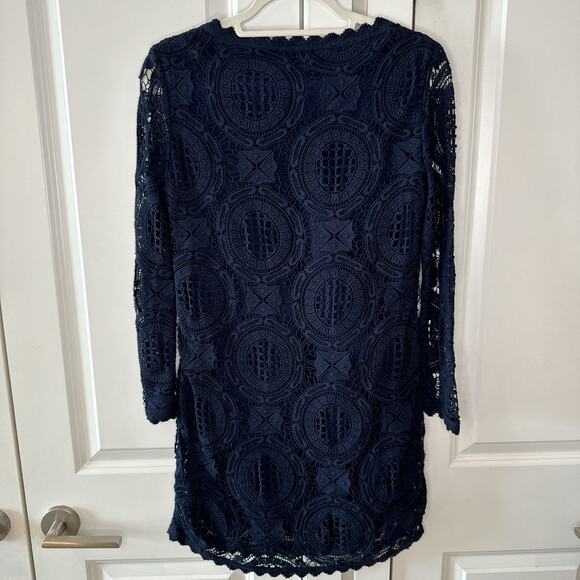 FRENCH CONNECTION Lark Rise Lace Dress Scalloped Crochet Trim Blue | 4 - Picture 5 of 13
